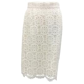 Dolce & Gabbana-Dolce & Gabbana White Lace Knee-Length Pencil Skirt-White