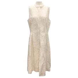 Autre Marque-Lafayette 148 New York Ecru Raffia Textured Sleeveless Cotton Dress-Cream