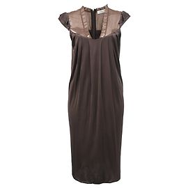 Valentino Garavani Vestido Midi Valentino em Seda Marrom Marrom Vermelho