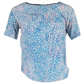 T-shirt in seta blu con stampa leopardata Sandro Altro
