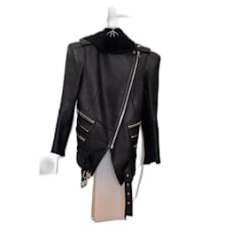 Balmain Black Leather Biker Jacket Black