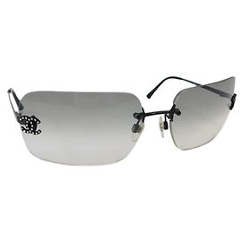 Óculos de sol Chanel CC Logo com strass, tonalidade cinza, sem aro preto Preto Cinza
