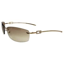Gucci-Gucci Gold Brown Tinted Rhinestone Rimless Sunglasses GG 1784 Strass 577YT-Brown,Golden