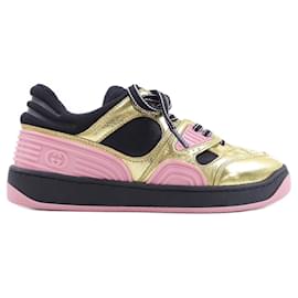 Gucci-Tênis Gucci pretos, dourados e rosas-Preto,Rosa,Dourado