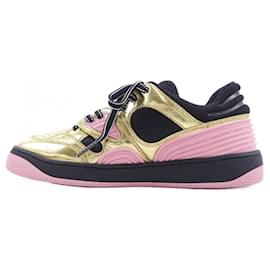 Gucci-Tênis Gucci pretos, dourados e rosas-Preto,Rosa,Dourado