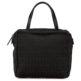 Fendi-Fendi Black Mini Zucchino Canvas Handbag-Black