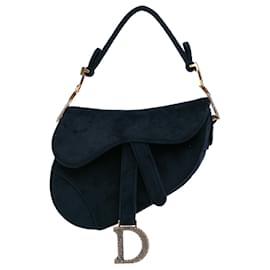Dior-Dior Blue Mini Velvet Crystal Saddle-Blue,Navy blue