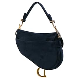 Dior-Dior Blue Mini Velvet Crystal Saddle-Blue,Navy blue