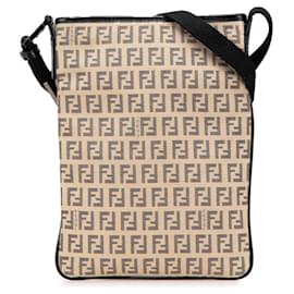 Fendi-Fendi Brown Zucchino Canvas Crossbody-Brown,Beige