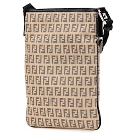 Fendi-Fendi Brown Zucchino Canvas Crossbody-Brown,Beige