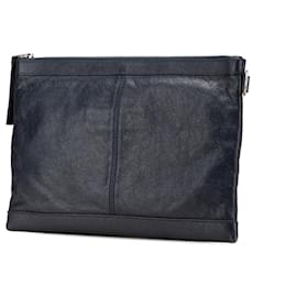 Balenciaga-Balenciaga Blue Lambskin Motocross Classic Clip M Clutch-Blue,Navy blue