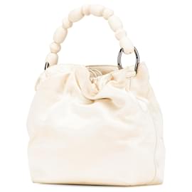 Dior-Dior White Satin Malice Pearl Handbag-White,Cream