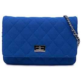 Chanel-Chanel Blue Reissue 2.55 Quilted Jersey Wallet On Chain-Blue