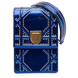 Dior Blue Studded Patent Diorama Vertical Clutch Blue