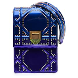 Dior-Dior Blue Studded Patent Diorama Vertical Clutch-Blue