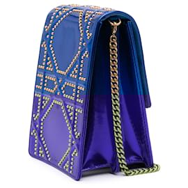 Dior-Dior Blue Studded Patent Diorama Vertical Clutch-Blue