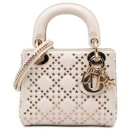 Dior-Dior White Mini Lambskin Cannage Lucky Star Studded Lady Dior-White