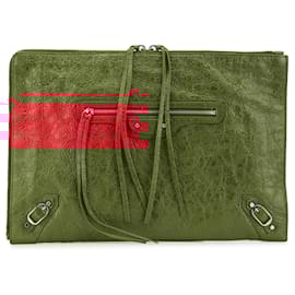 Balenciaga-Balenciaga Red Large Lambskin Motocross Classic Clutch-Red