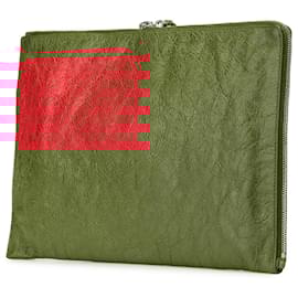 Balenciaga-Balenciaga Red Large Lambskin Motocross Classic Clutch-Red