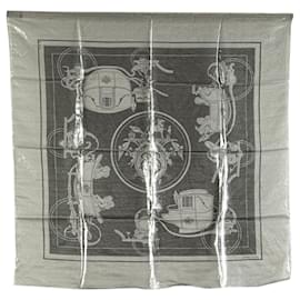 Hermès-Hermès Gray Ex Libris Glam Silk Scarf-Brown