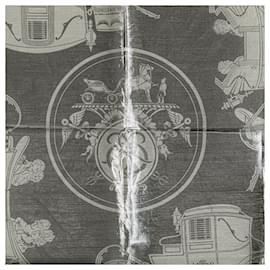 Hermès-Hermès Gray Ex Libris Glam Silk Scarf-Brown