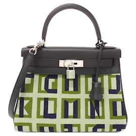 Hermès-Hermes LETTRES AU CARRE Kelly Handbag-Black,Blue,Other