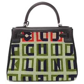 Hermès-Hermes LETTRES AU CARRE Kelly Handbag-Black,Blue,Other