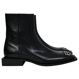 Balenciaga BB Flat Rim Zipped Ankle Boots in Black Calf Leather Black
