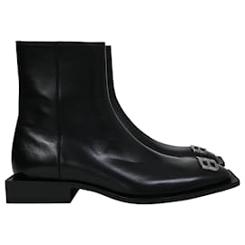 Balenciaga- Balenciaga BB Flat Rim Zipped Ankle Boots in Black Calf Leather-Black