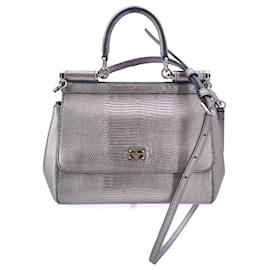Dolce & Gabbana-Dolce & Gabbana Leather Handbag Sicily-Grey