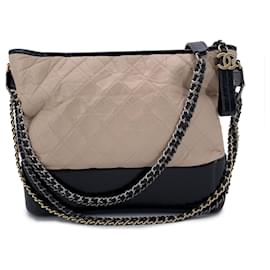 Chanel-Chanel Leather Shoulder Bag Gabrielle-Brown,Beige