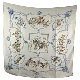 Hermès-Hermes Vintage Silk Scarf Les Chevaux des Moghols-White