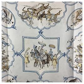 Hermès-Hermes Vintage Silk Scarf Les Chevaux des Moghols-White