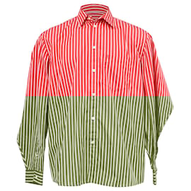Balenciaga- Balenciaga Striped Embroidered Logo Shirt in Red Cotton-Red,Dark red