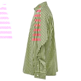 Balenciaga- Balenciaga Striped Embroidered Logo Shirt in Red Cotton-Red,Dark red