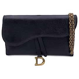 Dior-Dior Leather Wallet Saddle Wallet On Chain-Black