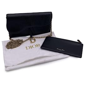 Dior-Dior Leather Wallet Saddle Wallet On Chain-Black