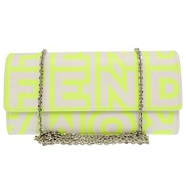 Fendi-Fendi by Marc Jacobs Leather Neon Yellow White Chain Wallet-White,Yellow