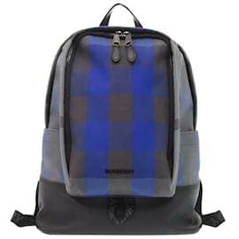 Burberry-Burberry Check Canvas Blue Backpack-Brown,Blue