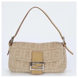 Fendi-Fendi Zucca Mamma Bucket Baguette Leather Shoulder Bag-Beige