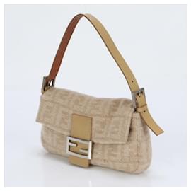 Fendi-Fendi Zucca Mamma Bucket Baguette Leather Shoulder Bag-Beige