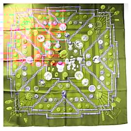 Hermès-Hermes Silk Scarf Muffler Carre 90 PETIE MAIN-Multiple colors,Khaki
