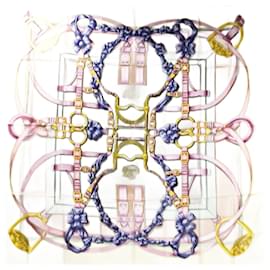 Hermès-Hermes Silk Scarf Muffler Carre 90 Grand Manege-Khaki,Light brown