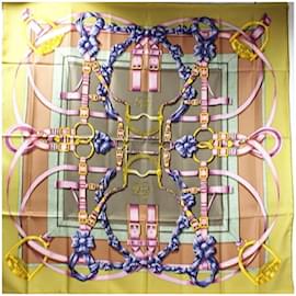 Hermès-Hermes Silk Scarf Muffler Carre 90 Grand Manege-Khaki,Light brown