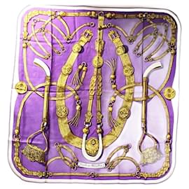 Hermès-Hermes Silk Scarf Muffler Carre 90 Gaucho-Beige,Purple