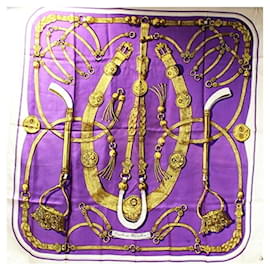 Hermès-Hermes Silk Scarf Muffler Carre 90 Gaucho-Beige,Purple
