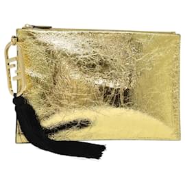Fendi-FENDI Clutch Bag Leather Brown Gold Auth mr1110-Brown,Golden