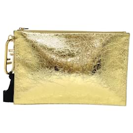 Fendi-FENDI Clutch Bag Leather Brown Gold Auth mr1110-Brown,Golden