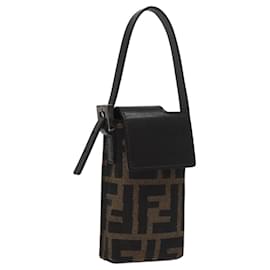 Fendi-FENDI Zucca Canvas Pouch Black Brown Auth fm4411-Brown,Black