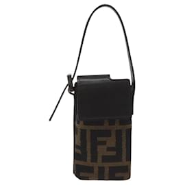Fendi-FENDI Zucca Canvas Pouch Black Brown Auth fm4411-Brown,Black
